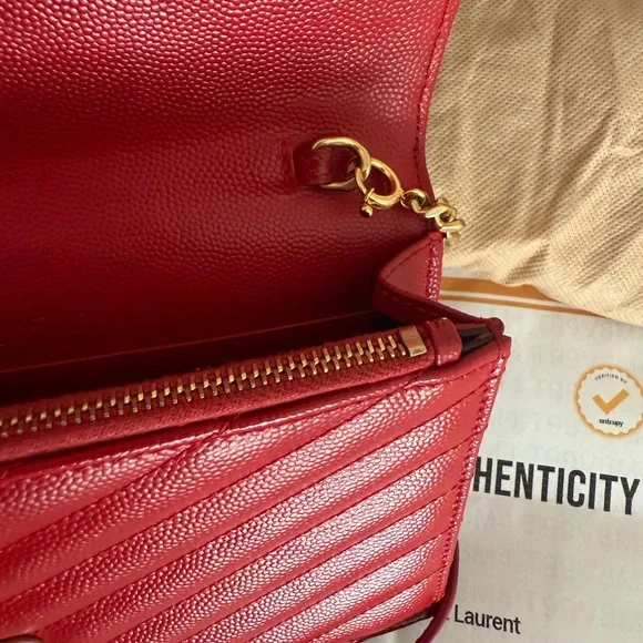 Yves Saint Laurent Red Chevron Crossbody WOC w/ COA - Picture 5 of 12